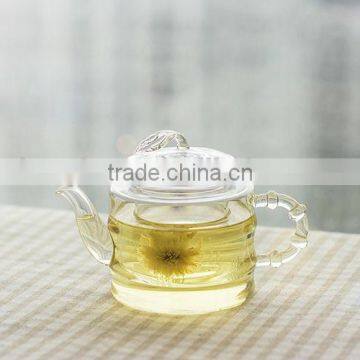 Bamboo Shaped Heat- Resisting Borosilicate Glass Teapot With Leaf Lid+ 4 Double Wall Tea Cups photo-4