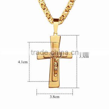 Latest Hot Necklace Accessory Double Deck Scaved Letter JUSUS Gold Hallowmas Christian God Crux Titanium Steel Pendant Necklaces photo-2
