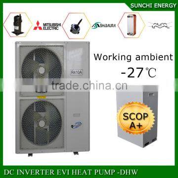 Netherland/Poland-25C cold winter floor heat 100~300sq meter room 12kw/19kw/35kw/70kw EVI air source heat pump buildings heating