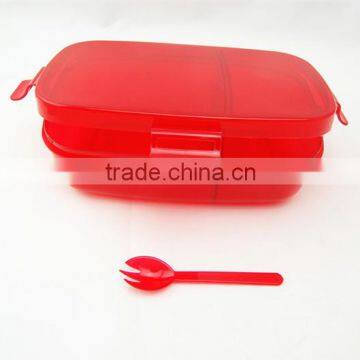 Food grade plastic Kids 2 compartment lunch box with fork