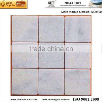 Pure white marble polished mosaic tumbled 100x100