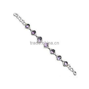 Natural Oval Amethyst Gemstone Sterling Silver Bracelet