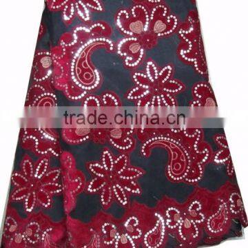 African organza lace with sequins embroidery CL8100-1black+red