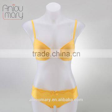 Ladies 2016 New Design Black Yellow Jacquard Fabric Underwire Bra and Panty Set photo-2