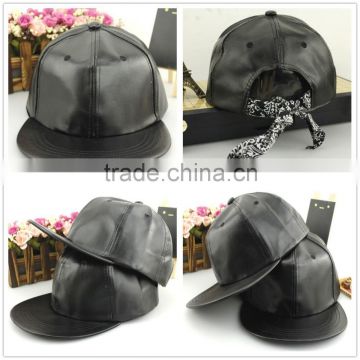 High Quality Custom Leather Snapback Black Leather Snapback Hat Wholesale