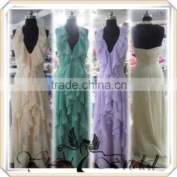 RSE251 Wholesale Made To Order Halter Neckline Ruffles Chiffon China Bridesmaid Dresses