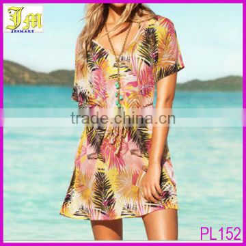 Wholesale Sexy Beach Dress Swim Bikini Cover Women Summer Dress With Leaves Print