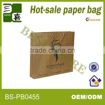 2013 Wholesale eco-friendly raw material of brown kraft paper bag with cotton handle for clothes packaging