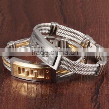 Three Layers Man Bangles Punk Style Silver/Gold Color Stainless Steel The Great Wall Design Men Friendship Jewelry photo-2