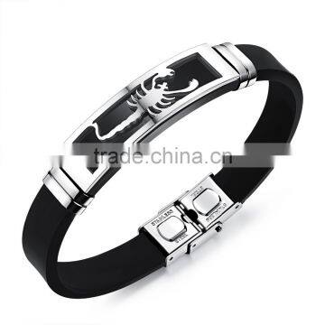 Silicone Man Bracelets Fashion Stainless Steel Scorpion Design Length Adjustable Cool Men Jewelry Bangles photo-5