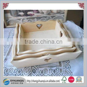 30x25cm Natural paulownia wooden fruit tray with heart handle for home bar restaurant decor organise