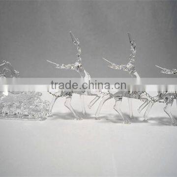 2016 hot sale three acrylic reindeer and sleigh Christmas decoration