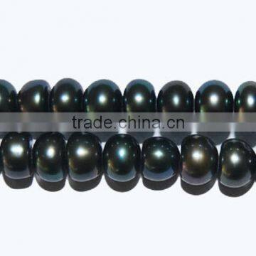 high quality 5-6mm peacock green button shape freshwater pearl strand