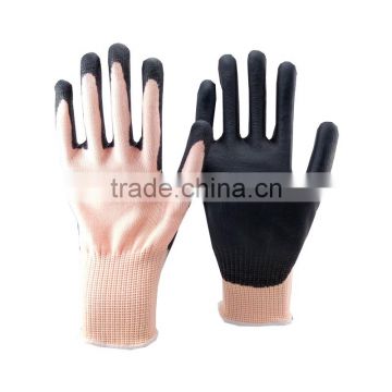 NMSAFETY pink nylon and white glassfibre and UHMWPE PU glove dipping on palm Industrial gloves /anti-cut gloves level 5 for sale