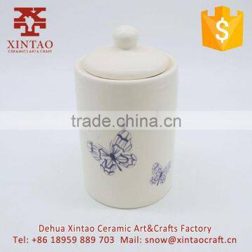 Wholesale Home White Stoneware Canister with Butterfly Detail