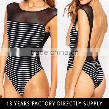 Custom design soft handfeel stretch stripe backless sexy young girls bathing suit