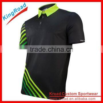 custom dye sublimated 100%polyester golf polo shirt green stripe golf shirts design