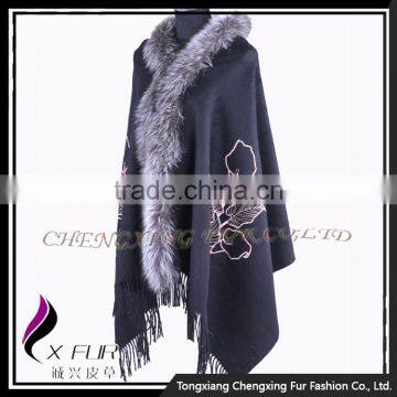 CX-B-P-51 High Quality Factory Price Fox Fur Trimmed Pashmina Special Cashmere Scarf photo-5
