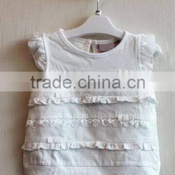 Latest Style Baby Girls Short Sleeve T-shirt 100% Cotton Summer White T-shirt BS15-083