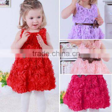 flower party Rose vest dress girls dress children's summer models three-dimensional princess dress big bow belt 20072