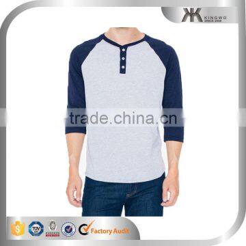 Mens Plain Ranglan Shirt 3/4 Sleeve Raglan t Shirt Blue and Grey