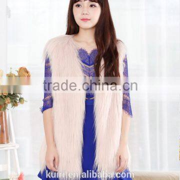 Pure Colour Long Hair Woman Sheep Fur Faux Fur Sleeveless Waistcoats photo-3