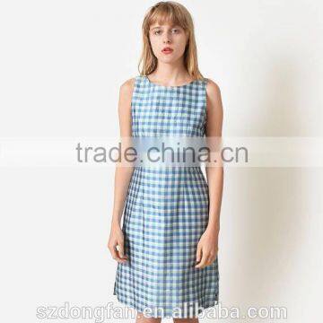 Women Summer Blue Gingham Dress Vintage Sleeveless Dress For Girls photo-1