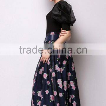 100% Polyester Sweet Floral Midi A-Line Bubble Skirt photo-3