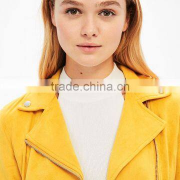 Hot Sale Womens Cool Diagonal Zipper Lightweight Faux Suede Biker Jacket photo-2