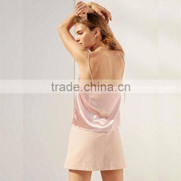 Loose Fit Soft Silk Cowl Neck Spaghetti Straps Open Square Back Halter Top Cami photo-3