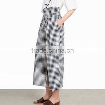 2017Cotton High Waist Women Casual Pants Different Size for Choice Ruffles Plaid White and Black 84620 photo-2