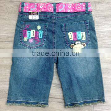 Girls Medium Dark Blue Wash Denim Bermuda Jeans With Raw Bottom Hem #29BEH0014 photo-2