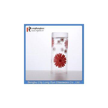 LongRun 9oz Flowers Printed Drinking Water Cylindrical Glass Cup Wholesale photo-3