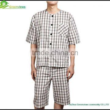 Men Nightwear Pajama Set 100% Cotton Satin short Sleeve round Collar Sleepwear custom desigh Pajama GVXF0010