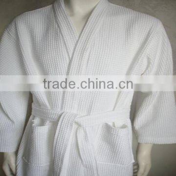 white plain kimono collar cotton waffle hotel bathrobe