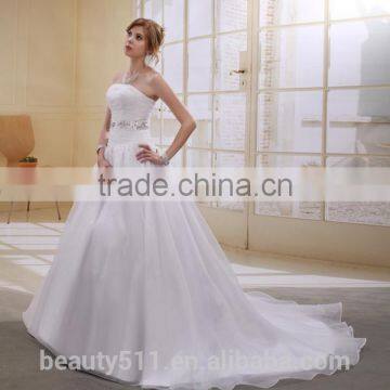 A-Line Strapless Long Trailing With Beaded Sash Wedding Dress AS01202 photo-2