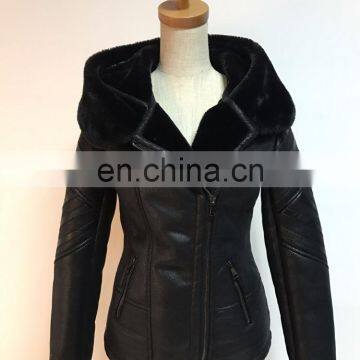 Ladies fashion customized Leather Jacket with fur women