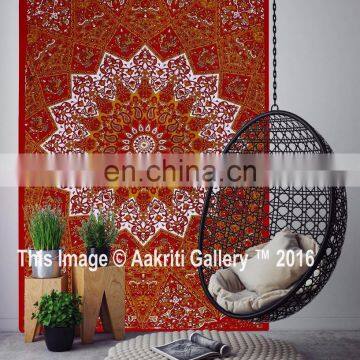 Indian Star Elephant Red Color Tapestry Throw Single Cotton Handmade Tapestries