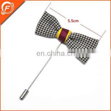 free sample gentleman bowknot grid pattern lapel pin with long needle