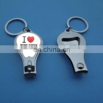 Printed Epoxy I LOVE United Kingdom Finger Toe Nail Clipper Can Bottle Opener Keychain Silver Tone