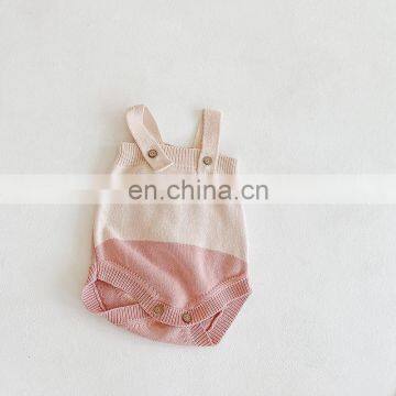 Autumn Baby Girl Infant Children Rabbit Ear Color Matching Knitted Wool One-Piece Suit Baby Bodysuit Triangle Crawling Clothes