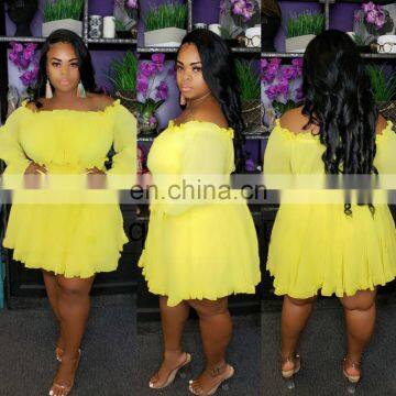 LAITE D2069 Amazon Hot Sales Women Autumn Solid Color Off-shoulder Plus Size Casual Dresses Plus Size Clothing photo-5