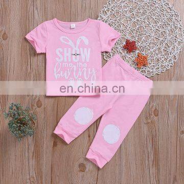 EASTER Day Spring Summer Girls Boutique Outfits Pink Black Short Sleeved Tshirt Top 2pc Set 1-7years photo-3