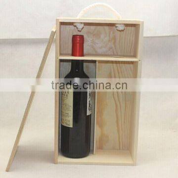 Sliding lid unfinished pine wood 2-bottle wine gift box