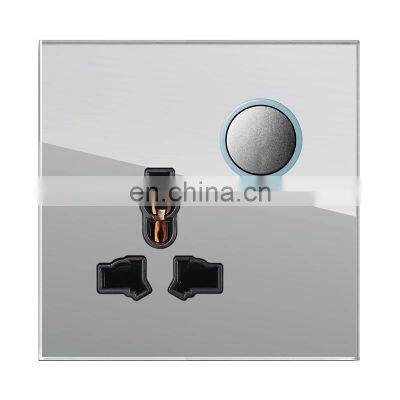 Type 86 Universal Standard 3-Pin Wall Socket With Switch Black/White/Grey/Gold Tempered Glass Panel Socket And Switch Electrical