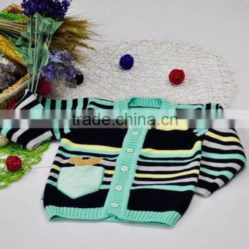 Pure Cotton Soft Kids Button Stripe Sweaters Crew Neck Sweater