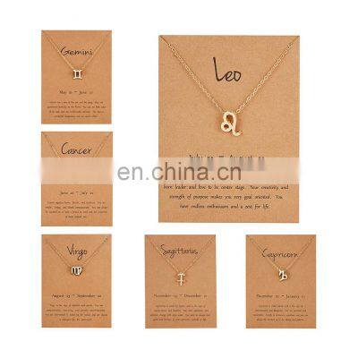 Wholesale Fashionable Gift Jewelry, 12 Astrology Letter Sign Design Creative Simple Diamond Pendant Zodiac Necklace/ photo-3