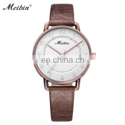 MEIBIN 1079 Accept Customized OEM Leather Straps Analog Quartz Simple Style Casual Ladies Watches