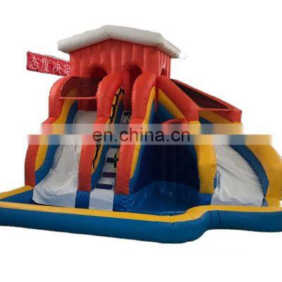 Outdoor children inflatable castle bouncer water slide combo with pool