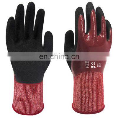 HPPE Sandy Nitrile Fully Coated Gauntlet Cuff Cut Resistant Chemical Proof Work Gloves For Oil and Gas